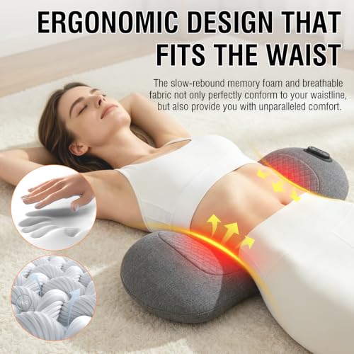 USUIE cordless lumbar support pillow with lower back massager for pain relief, designed for ergonomic comfort and relaxation.