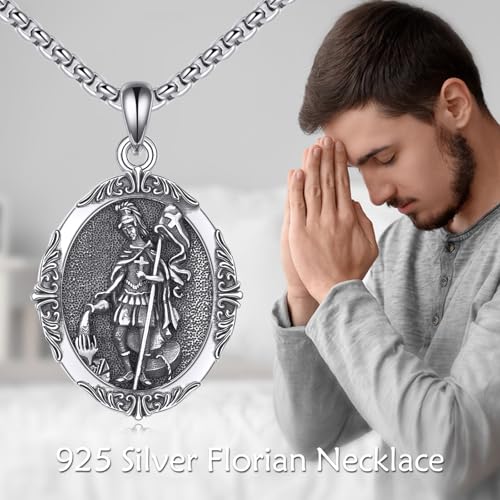 Religious Necklace for Men Women 925 Sterling Silver Praying Hands with Cross/Saint Michael/Saint Michael/Virgin Mary Necklace Medal saint florian