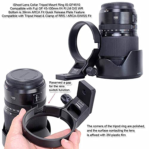 CNC Machined Lens Collar Tripod Mount Ring Compatible with Fujifilm Fuji GF 45-100mm f/4 R LM OIS WR, Lens Support Holder Bracket Bottom is Arca-Swiss Fit Quick Release Plate for Arca Clamp