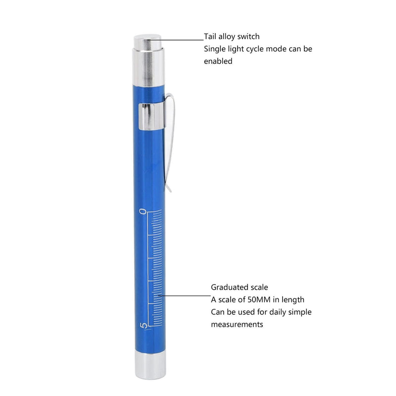 [Australia - AusPower] - Pen Lights for Nurses, Aluminum Alloy LED Penlight with Pupil Gauge – Concave Design for Precise Yellow Lighting, Medicals Pen Light(Blue) 