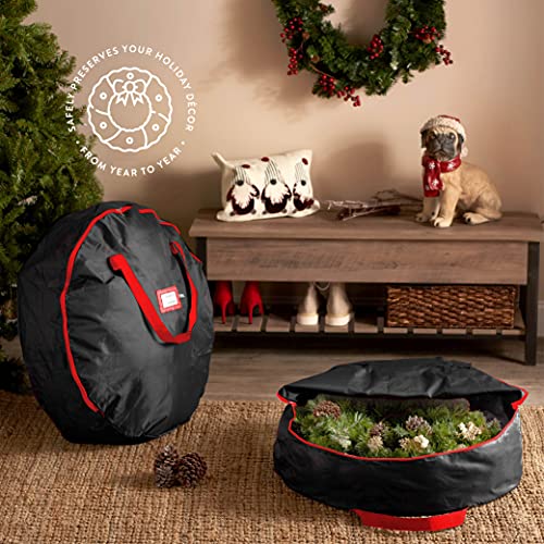 ZOBER 2 Pack Oxford Christmas Wreath Storage Container 36 Inch - Wreath Bag for Artificial Wreaths Box - Waterproof Fabric, Dual Zippered Wreaths Storage Bag With Strong Durable Handles - Black