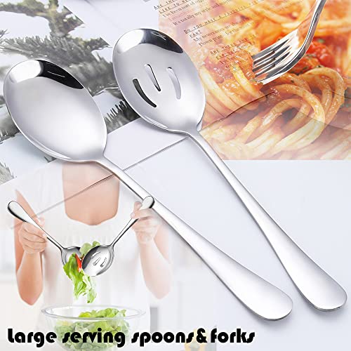 11 PCS Serving Utensils, Large Stainless Steel Spoons Forks Tongs, Pie Server, Great for Hostess Buffet Catering Banquet Party, Silver 11 PCS