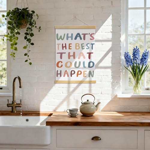 YUISLE What's the Best That Could Happen Sign Poster Framed, Boho Inspirational Motivational Wall Art Decor for Office, Bedroom, Therapy Room Classroom, 12x16 Inch-A11