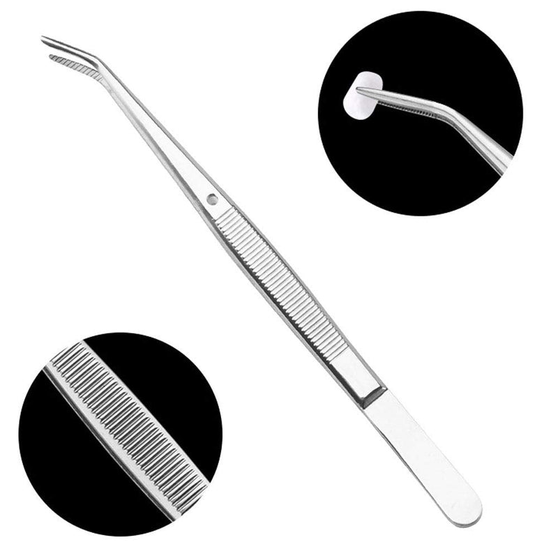 [Australia - AusPower] - Dental tools-Stainless Steel Tweezers with Curved Serrated Tip Multipurpose Forceps for Family Oral Care Denture Teeth Cleaning 
