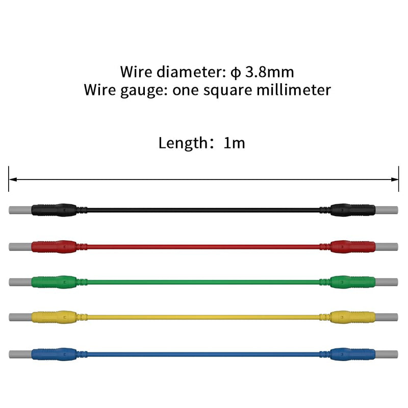[Australia - AusPower] - 5pcs Banana to Banana Test Lead Safety Type Cable Line Wire, Retractable 4mm Banana Plug for MultiMeter, Electrical Test Jumper Wire 100cm/3.3ft 70019A 5pcs A 
