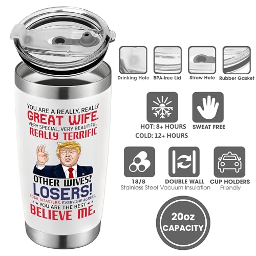 Mocosweeties Gifts for Wife from Husband - Wedding Anniversary for Women, Birthday, Mothers Day, Christmas Wife Gifts for Her - Romantic Love Gift for Her - 20 Oz Stainless Steel Tumbler Wife 01