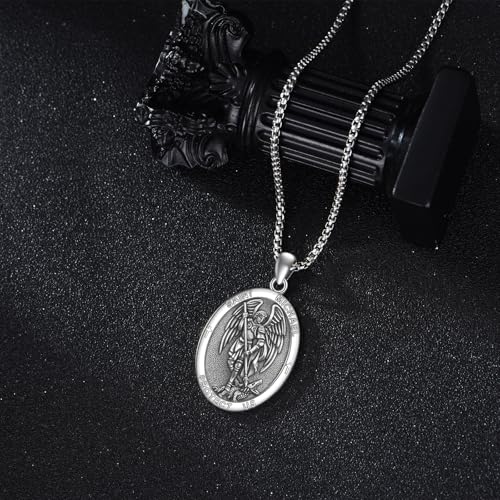 Patron Saint Necklace 925 Sterling Silver Round Protection Pendant Amulet Medal with 22+2 Inches Chain Jewelry Gift for Men and Women (with Gift Box) A01 Saint Michael