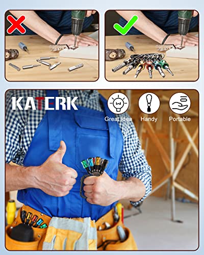 Katerk Portable 1/4 in Hex Shank Drill Bit Holder 8 Sets (48 pcs), Light-Weight Extension Bar Keychain Adapter, Quick-Change Screwdriver Bits Retainer for Tool Pouch (6 Colors Black Carabiner) Multicolor