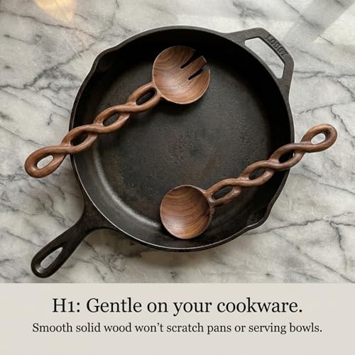 Salt & York 13-Inch Walnut Wood Salad Tongs, Handcrafted Wooden Serving Utensils for Tossing Salad, Pasta, Side Dishes & Entertaining, Farmhouse Kitchen & Cookware, Ideal Wedding and Housewarming Gift