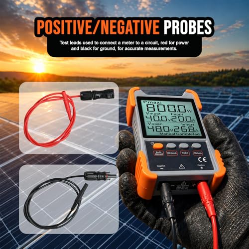 DANOPLUS MPPT solar panel tester power meter with backlit LCD and rechargeable photovoltaic multimeter functions