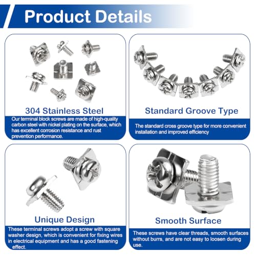 MroMax screw terminal blocks kit with electrical connector screws and square washers assortment