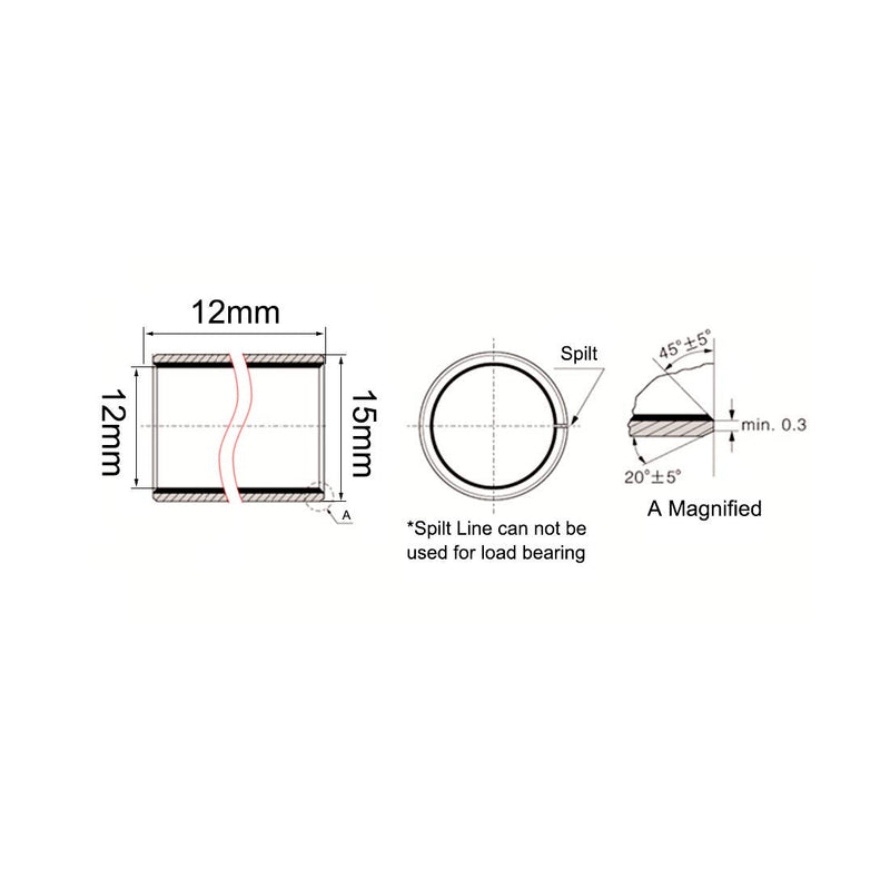 [Australia - AusPower] - uxcell Sleeve Bearing 12mm Bore x 15mm OD x 12mm Length Plain Bearings Wrapped Oilless Bushings (Pack of 5) 
