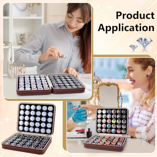 BENECREAT 10x8x2.7inch Leather Jewelry Storage Box Set, 60Pcs Plastic Round Boxes with White & Black Foam Padding Multi-Compartment Organizer for Diamond Storage, Earrings & Craft Supplies