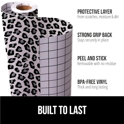 GORILLA GRIP® Peel and Stick Paper, Cabinet Liner, 19.7"x20' Gray Leopard 240"w X 19.7"l