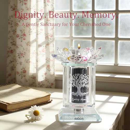 Contid small urns for human ashes,Cremation Keepsake Photo Urn Rotatable Crystal Mini Candle Urns for Ashes Keepsake Decorative Engraving Tree of Life Urn Remember Your Love One Lost