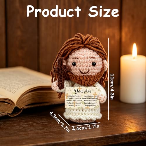 Positive Crochet Jesus Gift Emotional Support Christian Gifts Handmade Jesus Plush with Bible Verses Prayer Cards Easter Spiritual Inspirational Religious Baptism Present