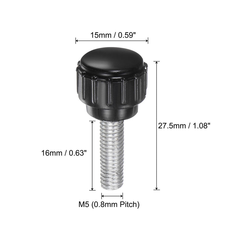[Australia - AusPower] - uxcell 24pcs Knurled Knobs M5 x 16mm Male Thread Clamping Stud Knobs Thumb Screws 15mm Plastic Round Head Threaded Hand Bolt Knobs, Black Zinc Plated Carbon Steel M5 x 16mm x 15mm 