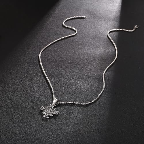 Saint Benedict Cross Necklace, Christian Sacramental Medal Pendant, Stainless Steel Ward off Evil Protection Jewelry
