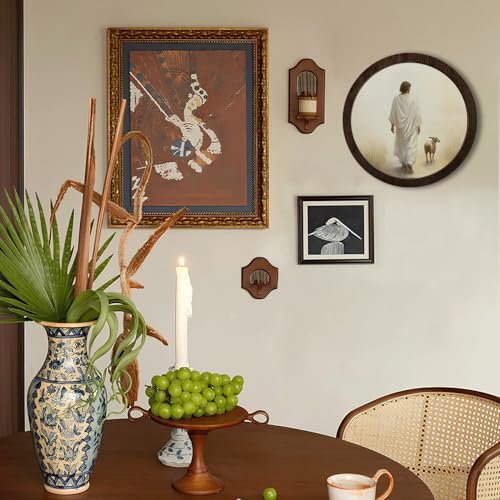 YZSLA Jesus Christian Wall Art Decor,Christian Framed Round Wood Wall Art