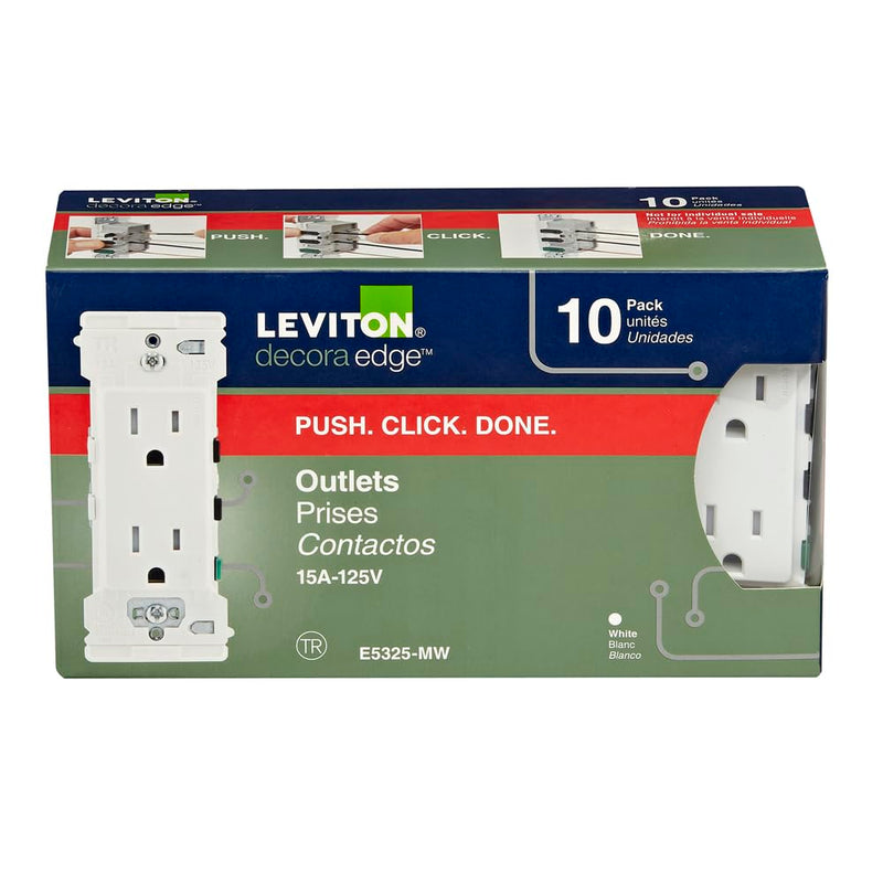 [Australia - AusPower] - Leviton E5325-MW Decora Edge 15 Amp Tamper-Resistant Duplex Wall Outlet, 10-Pack - White 10 Count (Pack of 1) 