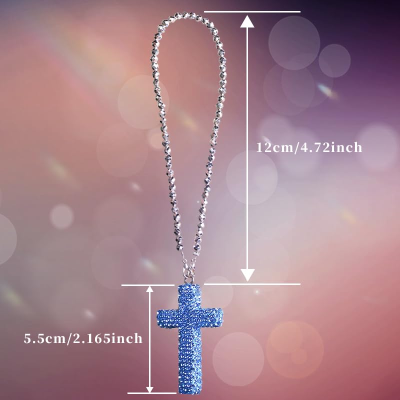 Cross for Car Mirror Hanging,Christian Car Accessories &Rearview Mirror Accessories，Sparkling Rhinestone Cross for Men & Women Blue