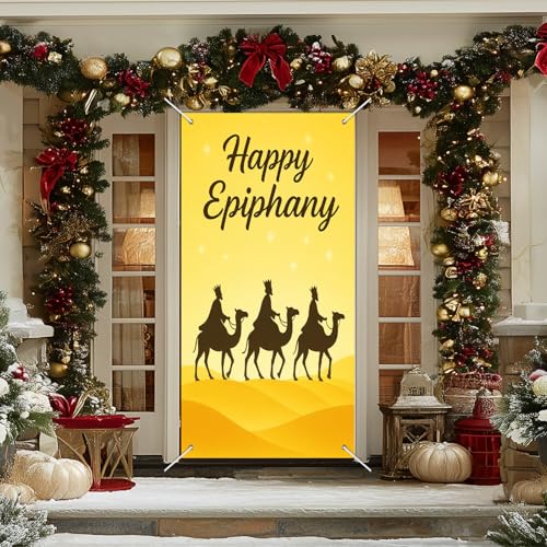 BlissYard Three Kings Door Cover 35x71 Inch Nativity Star Holiday Decor Desert Camel