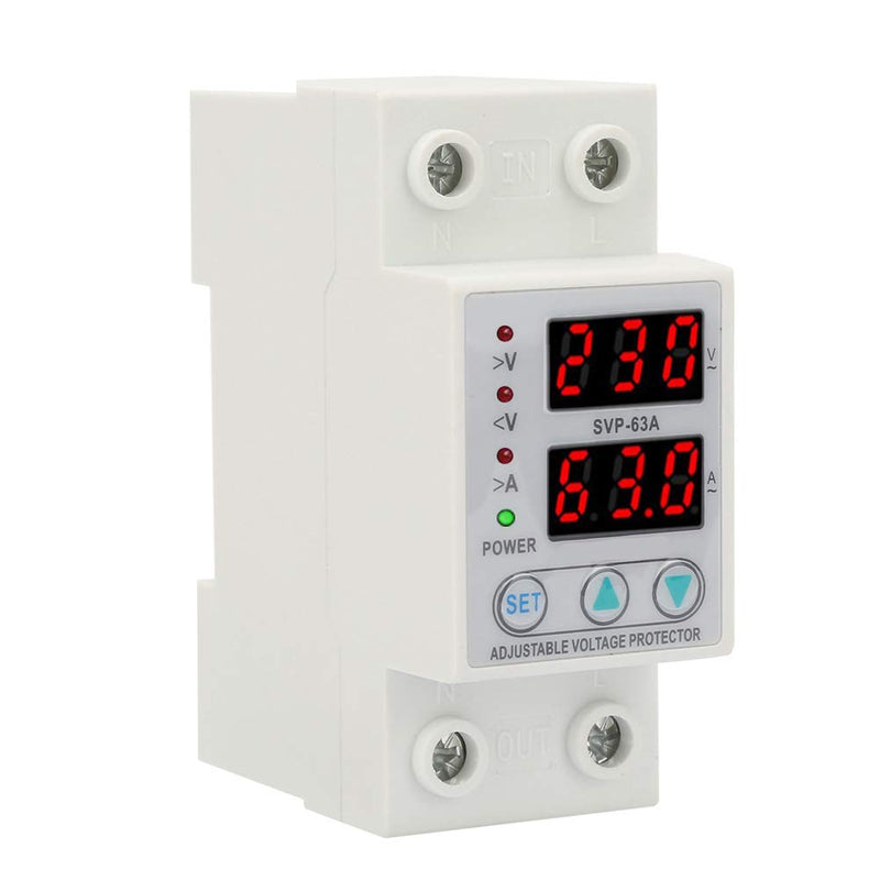 [Australia - AusPower] - Voltage Protective Device, Adjustable Single Phase Voltage Current Protector Double LED Display for - AC 230V 63A Automatic Reset Switch 