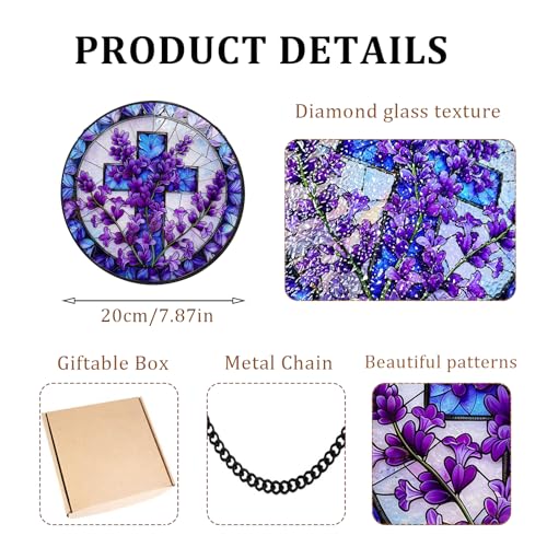 7.87" Stained Glass Cross Window Hanging Gift for Women, Purple Cross Wall Decor for Window Garden Home Christmas & Birthday Gifts Style Y