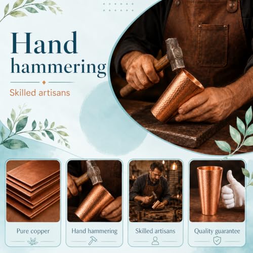 2 Pcs 18.5 Ounce Pure Copper Cups for Drinking Water