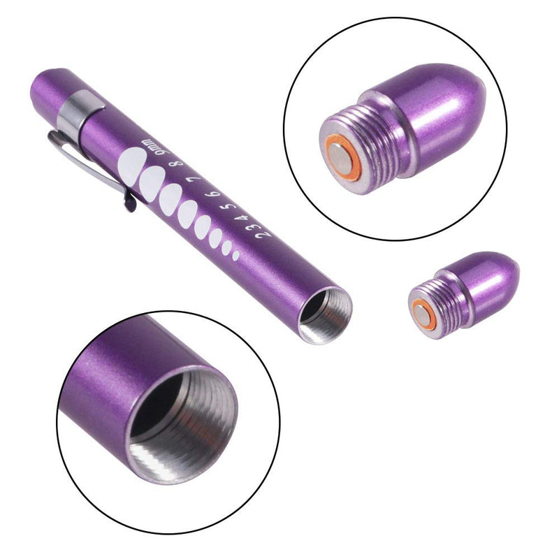 Aokin Pen Light with Pupil Gauge, Reusable LED Penlight Medical for Doctor Nurse Diagnostic etc, White Light, Purple and Teal