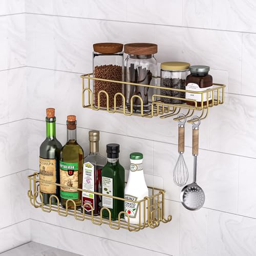 Saydear 4-Pack Adhesive Shower Caddy, Wall Mounted Bathroom Shelf, Gold