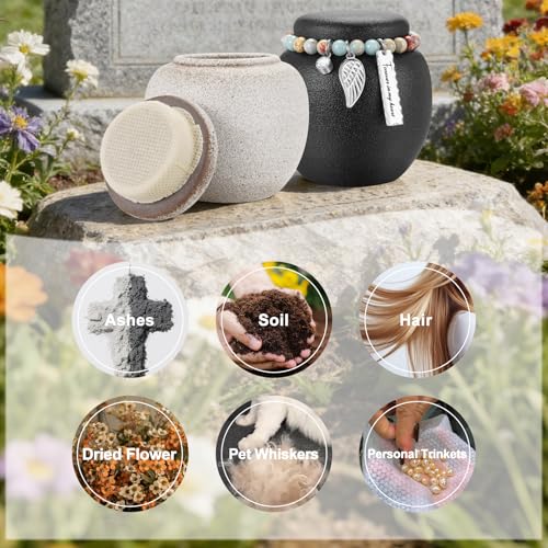 Ceramic Small Urn for Human Ashes Keepsake for Women Men Handmade Cremation Mini Urn for Ashes for Memorial-Black Black
