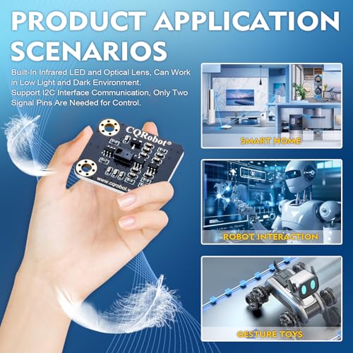 CQRobot PAJ7620U2 Gesture Detection Sensor Detects Up To 9 Gestures | Compatible with Arduino & Raspberry Pi & STM32 board, I2C interface, infrared LED and optical lens