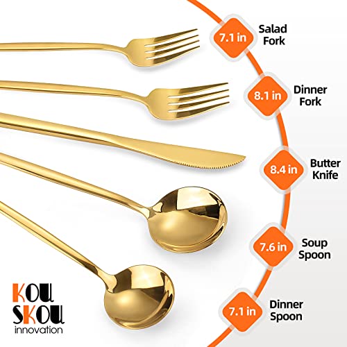 Mirror Gold Silverware Set, 20-Piece Flatware Cutlery Sets Service for 4, Mirror Polished Tableware Set, Utensils for Kitchens, Home and Restaurant, Dishwasher Safe Gold Mirror