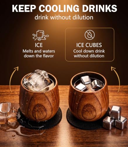 Charred Wooden Bourbon Drinking Glass Whiskey Glasses Gifts for Men 2Pcs Classic