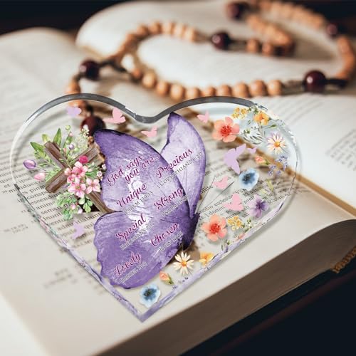 Gerrii Christian Gifts for Women Inspirational Religious Gift Bible Verse Desk Decor Spiritual Acrylic Plaque Decorative Sign Mom Gifts for Mother's Day Birthday Sister Friends(Cute Butterfly) Cute Butterfly