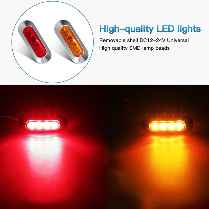 [Australia - AusPower] - ALFU 20PCS 10Amber+10Red DC12V-24V LED Side Marker Indicator Lights Trailers Lights Lamp Front Rear Tail Clearance Lamp with Chrome Bezel Universial for Auto Car Bus Truck Lorry Trailer Boat Deck 