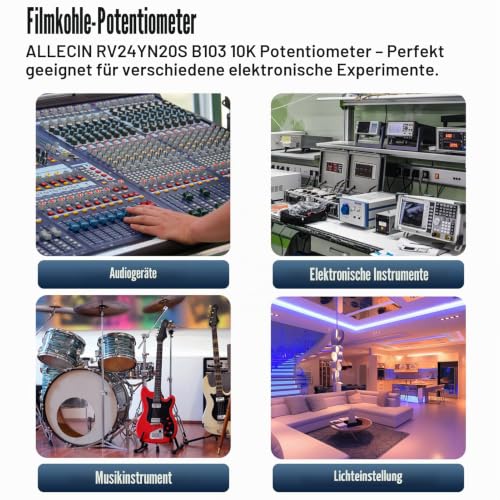 RV24YN20S 10K Ohm Potentiometer Single Turn B103 Taper Rotary Potentiometer 3 Clamps Single Turn Carbon Film Potentiometer Variable Resistors with A03 Knobs and Dial Pack of 2 B103-10K Ohm