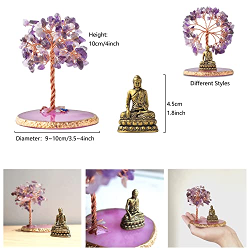 Buddha Statue with Healing Crystal Tree, Tree of Life for Positive Energy. Home Decor Yoga Meditation. Amethyst.(A) A