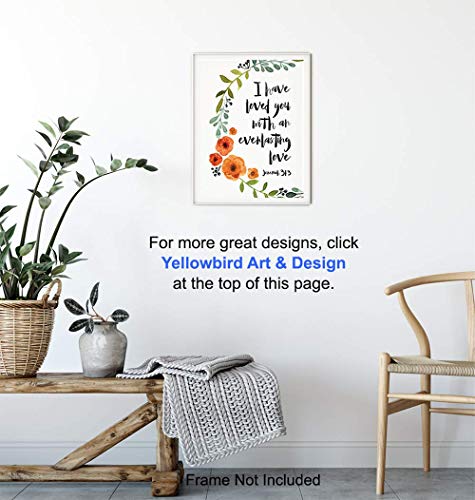 Love Bible Verse - Religious Christian Scripture Wall Art - Home Decor, Decoration for Bedroom, Living Room, Church - Romantic Gift for Women, Men, Couples, Anniversary - Green Orange 8x10 Picture