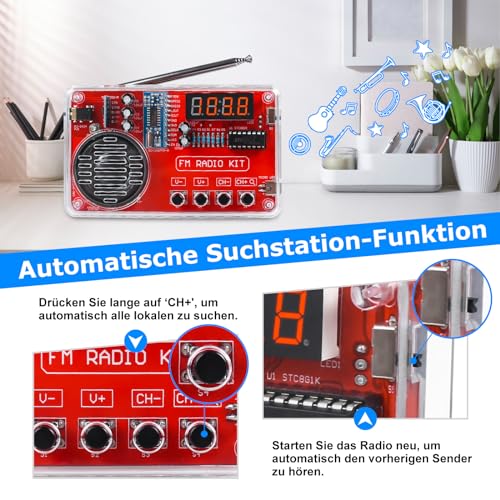 PEMENOL Soldering Practice Kit, DIY FM Radio Soldering Kit with USB Digital Display, Power Failure Storage, Electronic Kits, Soldering Learning Set for Beginners, Adults, Gift Soldering Exercise Set