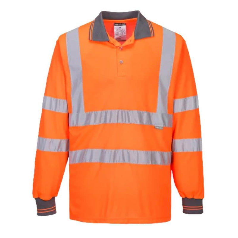 Portwest Hi-Vis Polo ShirtL/S Viz Visibility Reflective Safety Work Wear Top ANSI 3, Yellow, Large