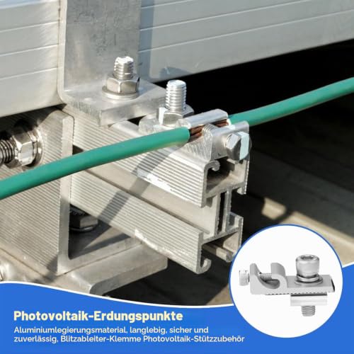 PV Earth Terminal Pack of 10 Earth Terminals for Solar Panel Rails | 10 PV Aluminum Earth Terminals for Solar Panels and Rails - Corrosion Resistant, Durable and Easy to Assemble.
