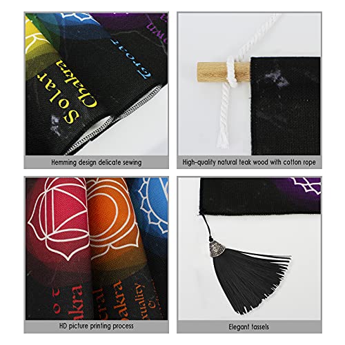 DigiTizerArt Hanging Poster Canvas Wall Art Banner for Meditation 7 Chakras Yoga Painting | Wall Hanging Tapestry Decoration Black and White | 33 x 135 cm (Black) Style-A Black