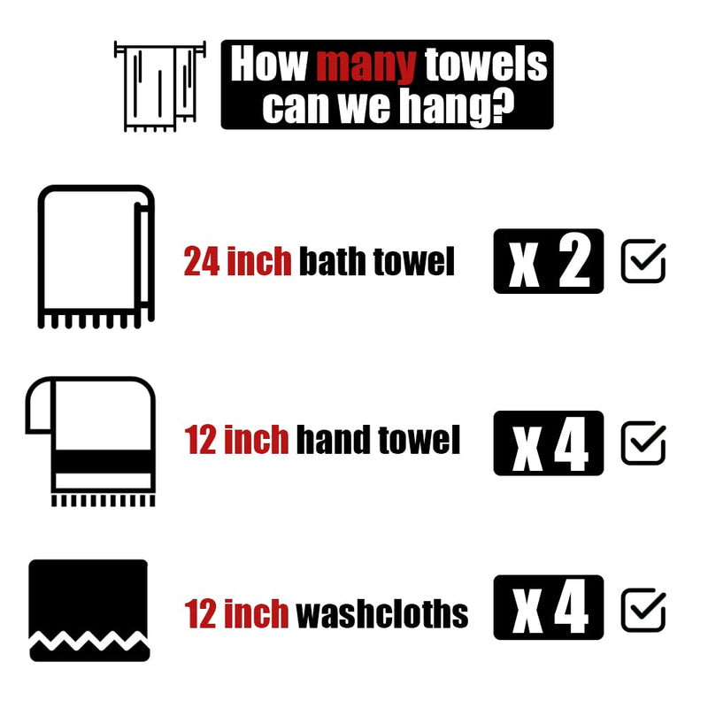 JQK Double Towel Bar 27 Inch, Matte Black Useable Length 24 Inch 304 Stainless Steel Thicken 0.8mm Bath Towel Rack for Bathroom, Towel Holder Wall Mount, TB100L24-PB