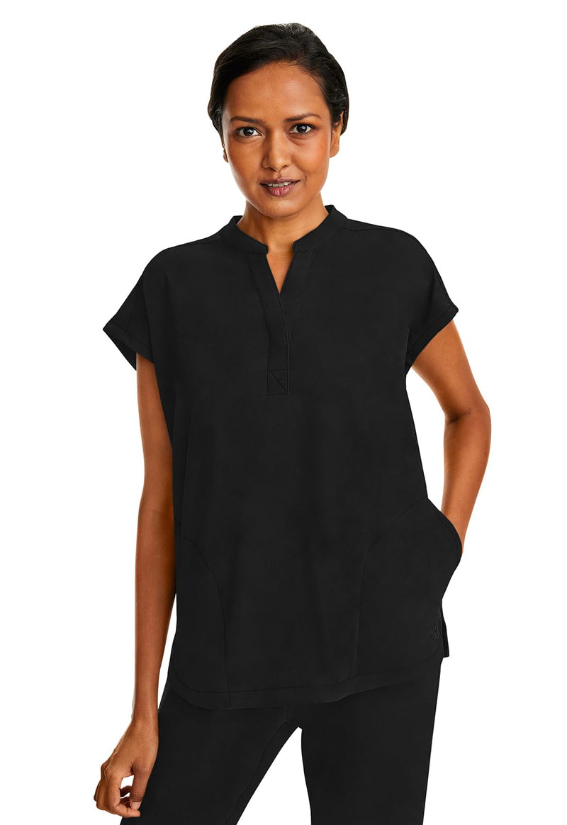 [Australia - AusPower] - Healing Hands Women's Scrub Top Relaxed Fit Journey Top - 2 Pockets with Knit Details, Dolman Sleeve and Rounded Hem - 2152 Medium Black 