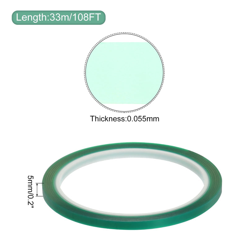 MECCANIXITY Resin Tape Silicone Adhesive Tape High Temperature Resistance Easy Peeling Polyester for Epoxy Resin,River Tables,Craft,Remove Residue 0.2 Inch Wide 108FT Long(Green),Pack of 4