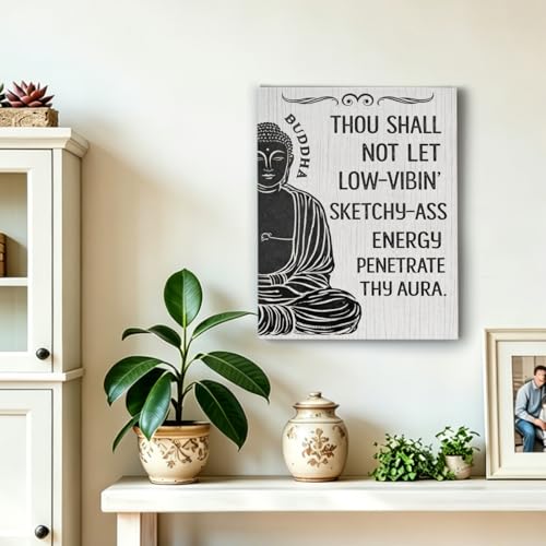 Buddha Canvas Wall Art, Positive Energy Buddha Canvas Wall Decor Spiritual Zen Den Decoration for Yoga Studio Spa Therapy Meditation Room Home Decorations 8x10 Framed A07