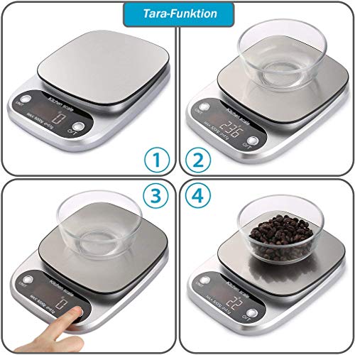 Digital Kitchen Scales Professional Electronic Scales Stainless Steel Precision up to 0.1 g (5 kg Maximum Weight), Food Scales Precision Scales with Tare Function