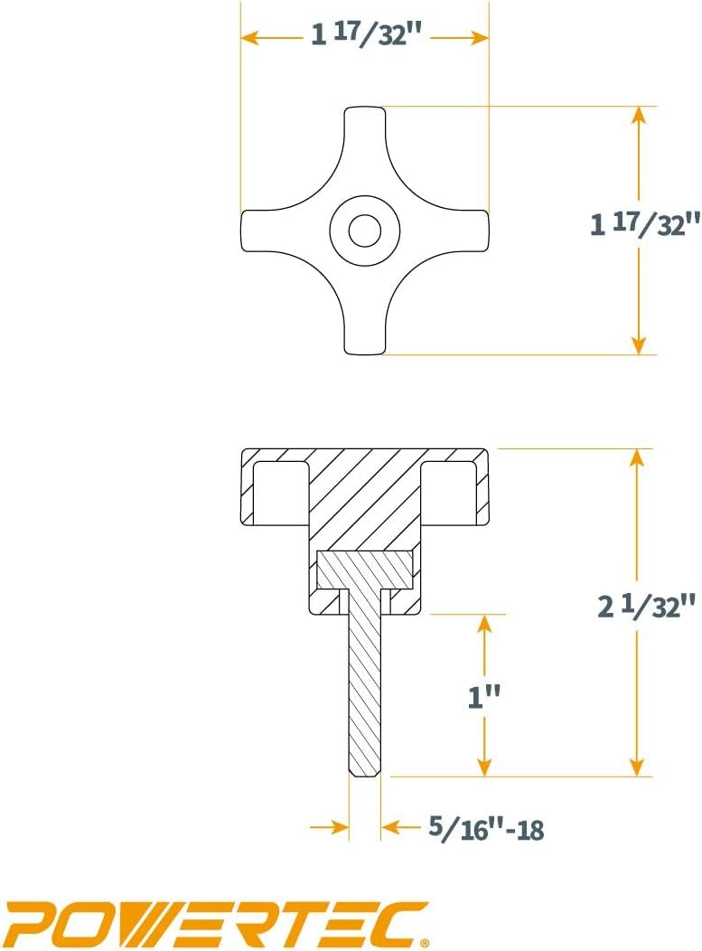 [Australia - AusPower] - POWERTEC QNB3009-P2 4-Point Stud Knobs, 5/16"-18 Threaded Thumb Screw Star Knob with 1" Stud, 10 PK 